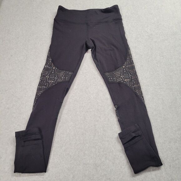 ALO Yoga Coast Leggings XS Women's Black Mesh Cut Outs Stirrup‎ Pocket Logo RARE - Picture 1 of 11